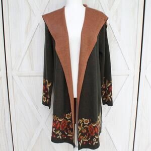 Maxsport Hooded Duster Cardigan Sweater M Pockets Open Front Floral